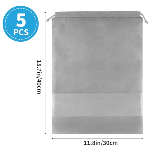 Grey Travel Shoe Bags - 5 Pcs Non-Woven Packing Bags with Clear Window - color: Grey, style: 5 Pack