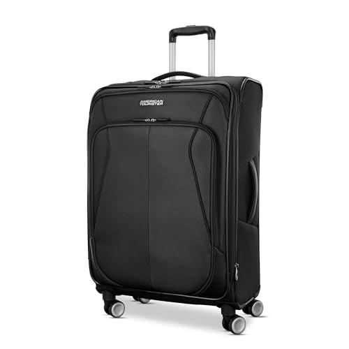 American Tourister 4 KIX 3.0 Checked-Medium Softside Expandable Luggage with 4 Spinner Wheels, Black - color: Black, size: Medium