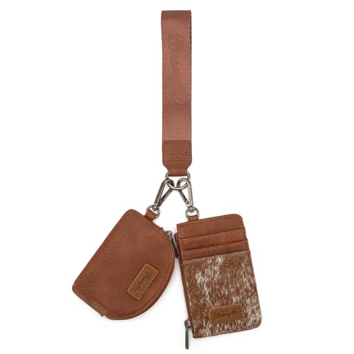 Wrangler Keychain Wristlet Wallets for Women Western Dual Pouch Wristlet Credit Card Holder Wallet - color: Cowhide Brown