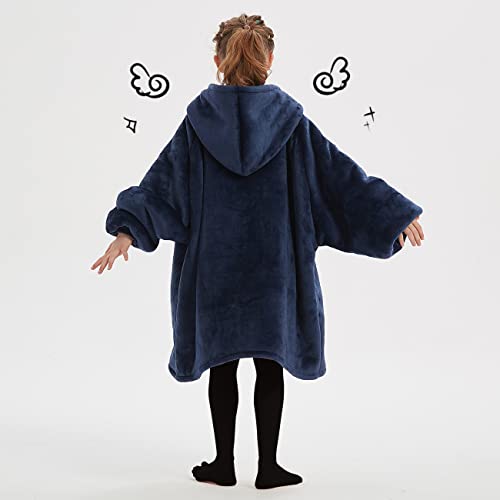 KFUBUO Wearable Blanket Hoodie for Kids With Pocket, 6-10 Year Old, Navy - color: Navy, size: Kids 6-10YR