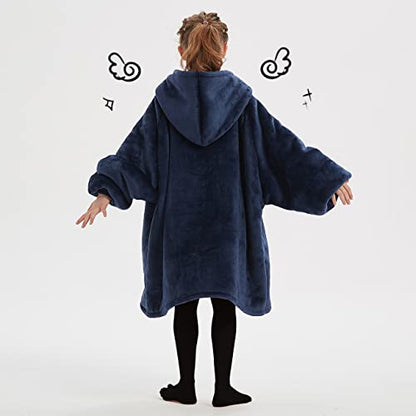 KFUBUO Wearable Blanket Hoodie for Kids With Pocket, 6-10 Year Old, Navy - color: Navy, size: Kids 6-10YR