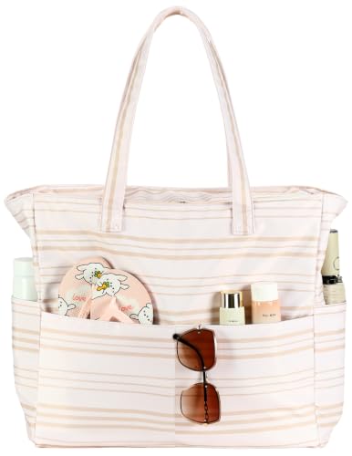 Bluboon Waterproof Beach Tote Pool Bags for Women Ladies Extra Large Carry On Bag With Wet Compartment for Weekender Travel - color: Khaki Irregular Stripes