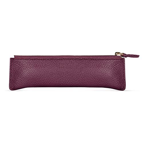 Londo Genuine Leather Pen Case with Zipper Closure, Pencil Pouch Stationery Bag - color: Purple