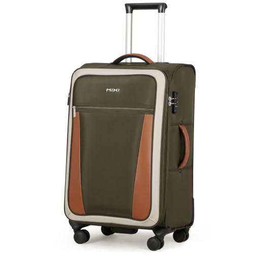 mixi 24 Inch Softside Expandable Checked Luggage, Tea Brown & Off White - color: Tea Brown-Off White, size: 24-Inch Checked in
