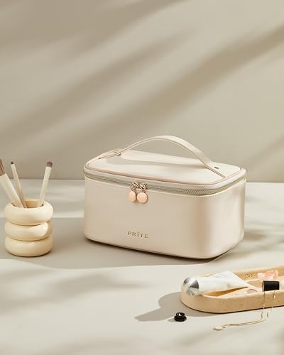 Prite Makeup Bag Travel Cosmetic Case, Women Toiletry Bag Organizer, Beige - color: Beige