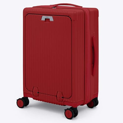 Nobl Travel Carry on Expandable Luggage, Aluminum Frame Hard Shell Suitcase | Airline Approved 22.5"x14.2"x9.8", 360° Spinner Wheels, TSA Locks, USB Charging, Cup & Phone Holder, Cherry Red - color: Cherry Red