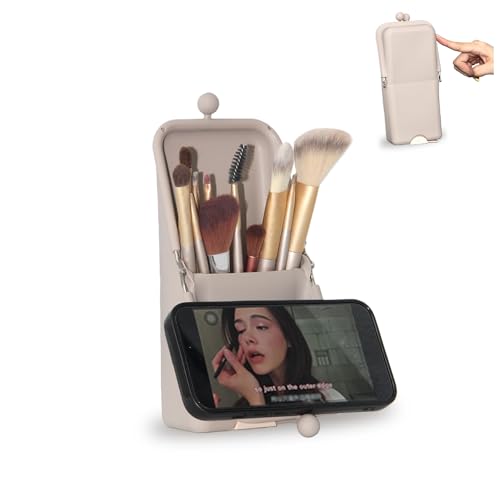 silicone makeup brush holder,waterproof soft and sleek portable travel cosmetic bag,standing makeup bag,grey - color: grey