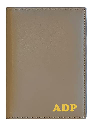 Personalized Monogrammed Taupe Leather RFID Passport Wallet - color: Taupe, style: Minimalist