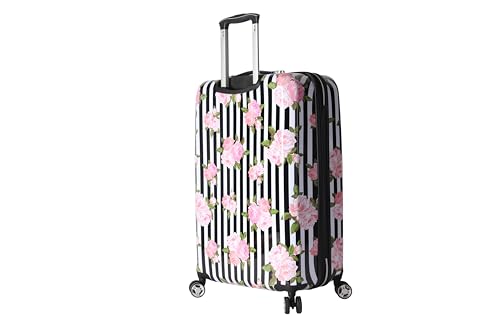 Betsey Johnson 26 Inch Checked Luggage Collection - Expandable Scratch Resistant (ABS + PC) Hardside Suitcase - Designer Lightweight Bag with 8-Rolling Spinner Wheels (Stripe Roses) - color: Stripe Roses