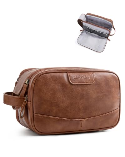 BAGSMART Large Toiletry Bag for Men, PU Leather Water Resistant, Red Brown - color: Red Brown, size: Large-8L