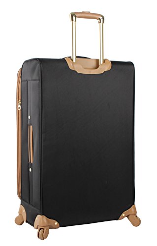 Steve Madden Designer Luggage - Checked Large 28 Inch Softside Suitcase - Expandable for Extra Packing Capacity - Lightweight Bag with Rolling Spinner Wheels, Harlo Black, 28in - color: Harlo Black