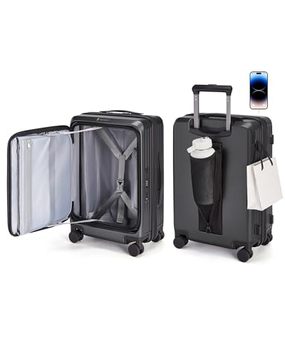 BAGSMART 20" Expandable Top-Opening Carry-On, Double Spinner, TSA, Black - color: Black