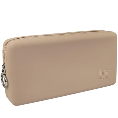 Zipper Makeup Brush Bag for Travel, Cosmetic Case for Women,Large Silicone Holder, Brush Pouch Case for Tools - Khaki