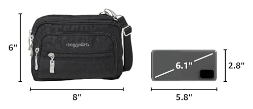 Baggallini Triple Zip Small Crossbody Bag for Women - Lightweight Convertible Fanny Pack Belt Bag - color: Black Cheetah, style: Slim Strap