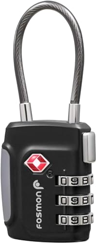 Fosmon TSA Approved Cable Luggage Locks, 3 Digit Combination, 1 Pack - style: 3 Digit black 1 pack