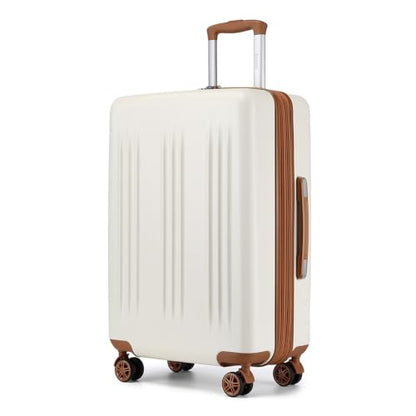Kono 28 Inch Large Checked Luggage with Spinner Wheels Expandable TSA Lock - color: Cream White, size: 28"