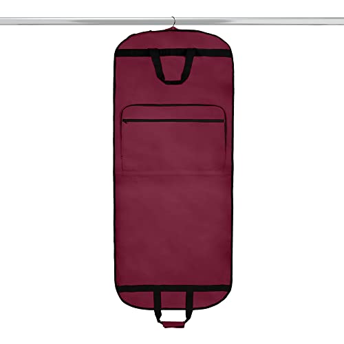 Dalix 60" Foldable Garment Bag Suits Cover Dresses w Front Pocket - color: Maroon