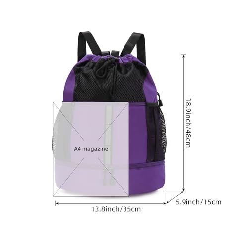 Valleycomfy Drawstring Gym Bag Sports Backpack With Shoe Compartment Purple - color: Purple08