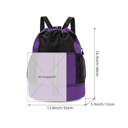 Valleycomfy Drawstring Gym Bag Sports Backpack With Shoe Compartment Purple - color: Purple08