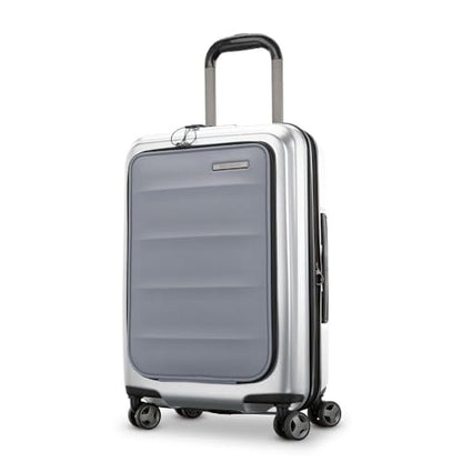 Samsonite Octiv Lightweight Hardshell 21-Inch Pro Carry-On Luggage - Durable & Impact Resistant, 360° Aero Trac Spinner Wheels, Adjustable Handle, Expandable Suitcase, TSA Approved Lock - Silver - color: Aluminum Silver, size: Front Pocket Carry-On 21 inc