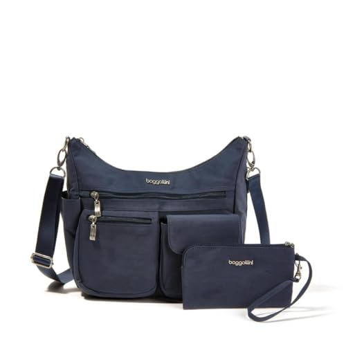 Baggallini Modern Everywhere Crossbody Bag for Women 11x9x4.5 Rfid Hobo Bag - color: French Navy