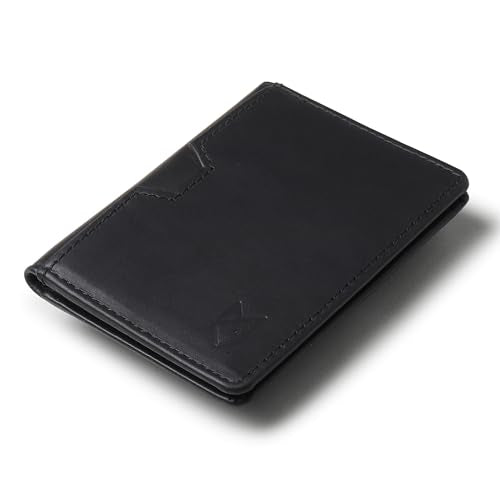 FOXHACKLE Full Grain Leather Credit Card Holder for Men and Women, Slim Bifold RFID Blocking Wallet, Thin Front Pocket Minimalist Wallet, Small Card Case. - color: Matte Black