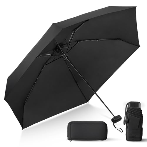 Mini Umbrella for Travel with Case Small Compact Sun Rain Tiny for Purse - color: 1010.Black