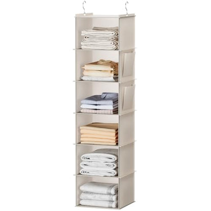 YOUDENOVA Hanging Closet Organizer and Storage, 6-Shelf, Beige - color: Beige