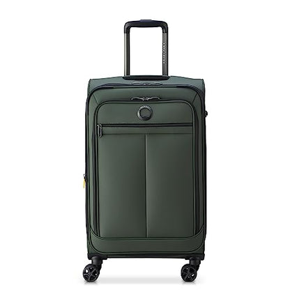 DELSEY PARIS Sky Lite 24-Inch Medium Lightweight Check-In Luggage - Water-Resistant Polyester, Dual Spinner Wheels, Multiple Exterior Pockets, Green - Softside Bag for Easy Travel - size: Checked-Medium 24 Inch