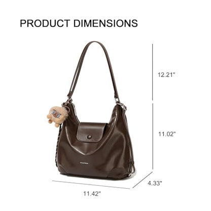 Women Shoulder Bag Leather Tote Bag Cute Backpack with Charms - color: Coffee