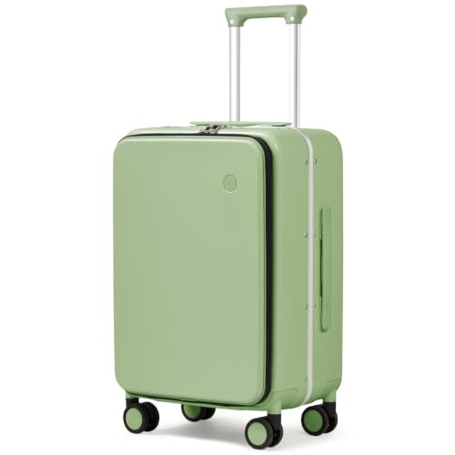 mixi Carry On Luggage, 20'' Suitcase with Front Pocket, Travel Rolling Luggage Aluminum Frame PC Hardside with Spinner Wheels & TSA Lock and Cover - Avocado Green - color: Avocado Green, size: 20-inch