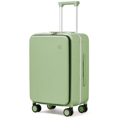 mixi Carry On Luggage, 20'' Suitcase with Front Pocket, Travel Rolling Luggage Aluminum Frame PC Hardside with Spinner Wheels & TSA Lock and Cover - Avocado Green - color: Avocado Green, size: 20-inch
