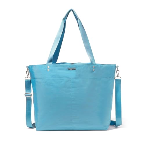 Baggallini Carryall Tote - Lightweight Nylon Zipper Top Weekender Travel Beach Bag w/Luggage Sleeve - color: Seaside Blue