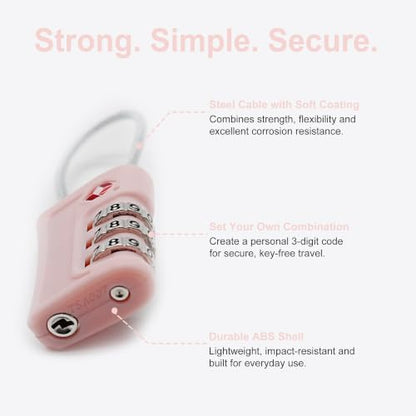 TSA Locks for Luggage Suitcase Luggage Locks TSA Approved, Pink - color: Black+Pink