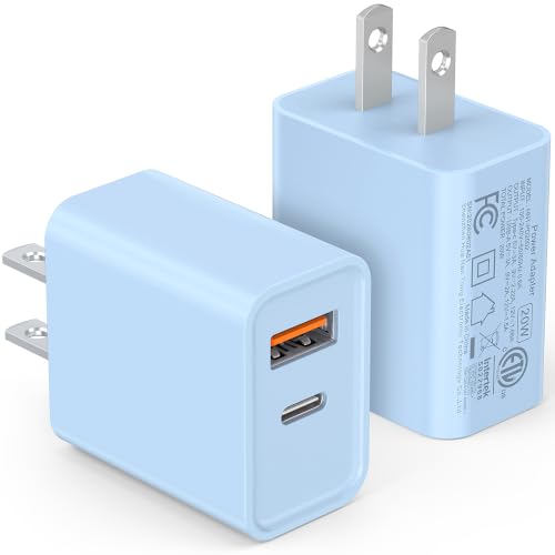 [2 Pack] 20W USB C Charger Block, Dual Port Fast Charging Wall Plug - color: 2-Pack Baby Blue, size: 20W