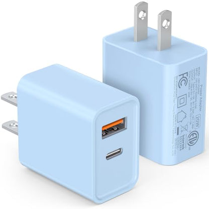 [2 Pack] 20W USB C Charger Block, Dual Port Fast Charging Wall Plug - color: 2-Pack Baby Blue, size: 20W
