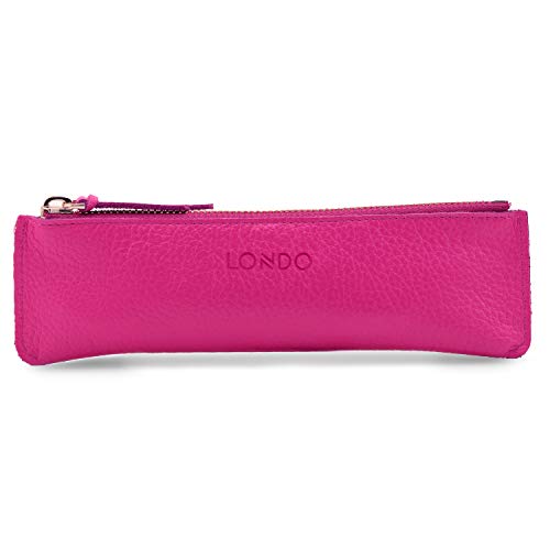 Londo Genuine Leather Pen Case with Zipper Closure, Pencil Pouch Stationery Bag - color: Pink