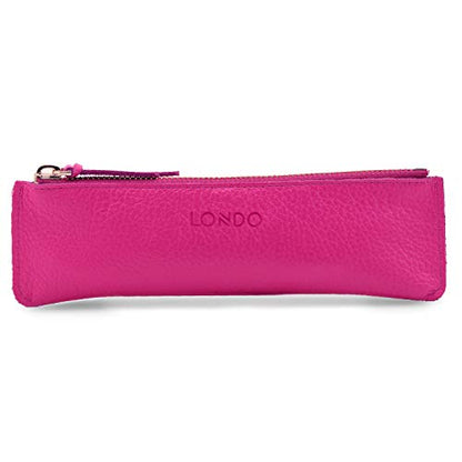 Londo Genuine Leather Pen Case with Zipper Closure, Pencil Pouch Stationery Bag - color: Pink