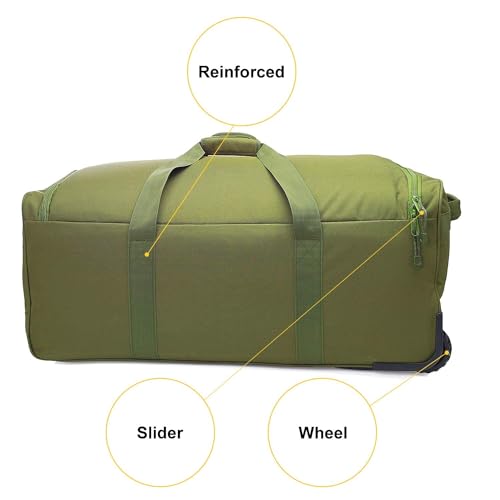 Military Wheeled Deployment Bag Large Tactical Heavy Duty Duffel Bag 124L - color: Green