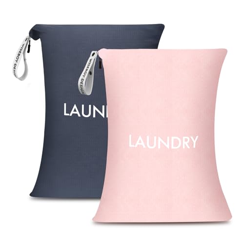 WiseBoy 2 Pack Laundry Bags, Travel Laundry Bag for Dirty Clothes, Zippered - color: Navy Blue/Pink
