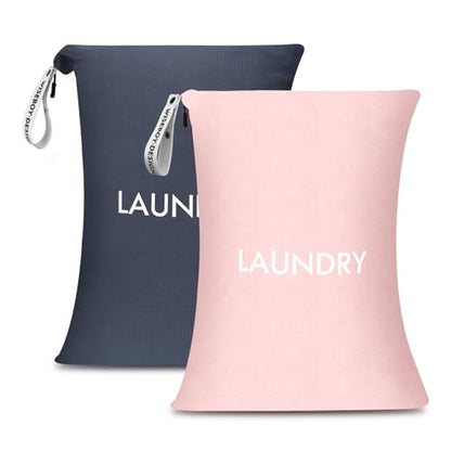 WiseBoy 2 Pack Laundry Bags, Travel Laundry Bag for Dirty Clothes, Zippered - color: Navy Blue/Pink
