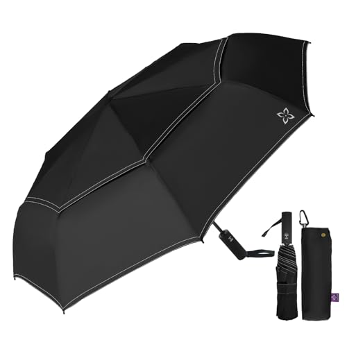 Windproof Travel Umbrella, Compact auto open/close Umbrellas for Rain - color: Black(G)