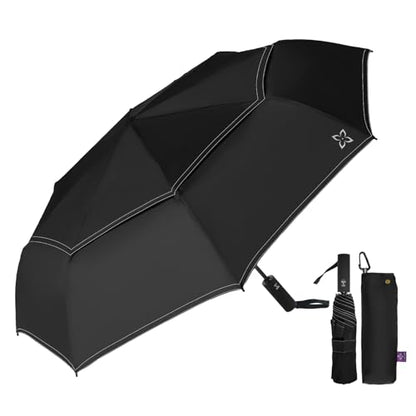 Windproof Travel Umbrella, Compact auto open/close Umbrellas for Rain - color: Black(G)