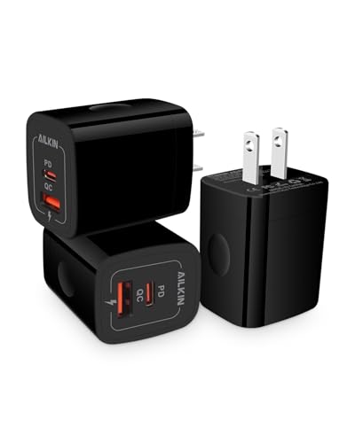 3Pack USB C Charger, Dual Port USB-C Wall Plug USB Charger 20W PD & QC3.0 - color: Black