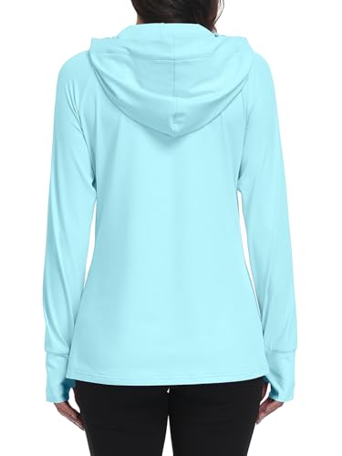 SeSe Code UPF 50+ Hoodie With Eye Mask Womens Zip Up Travel Jackets - color: Lake Blue, size: X-Large