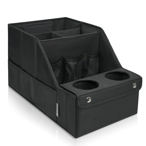 MULISOFT Car Backseat Organizer with 11 Compartments & 2 Cup Holders, Black - color: Black