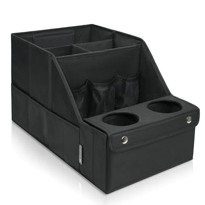 MULISOFT Car Backseat Organizer with 11 Compartments & 2 Cup Holders, Black - color: Black