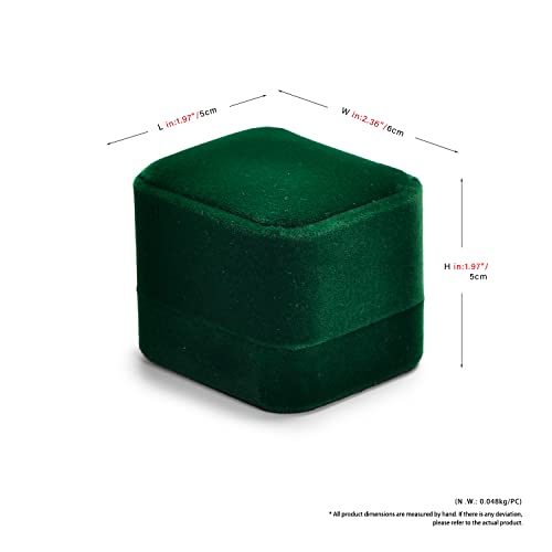 Green Velvet Ring Box, Single Ring Case for Proposal & Engagement - size: 1.97" x 2.36" x 1.97"