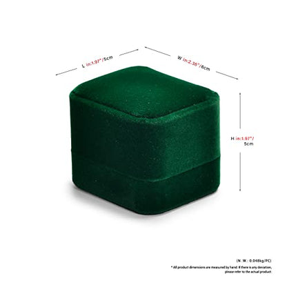 Green Velvet Ring Box, Single Ring Case for Proposal & Engagement - size: 1.97" x 2.36" x 1.97"