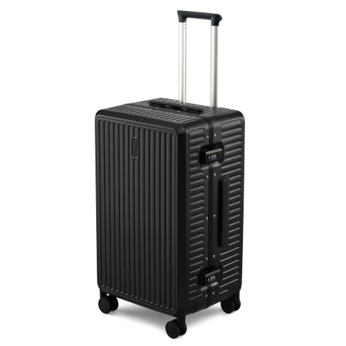MILADA 24'' Hardshell Checked Suitcase, Trunk Zipperless Aluminum Luggage - color: Jet Black, size: Trunk 24 Inch